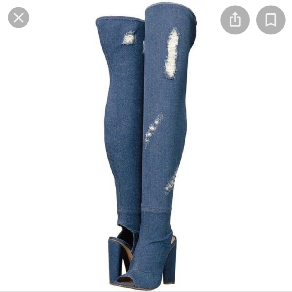 Denim high heel boots